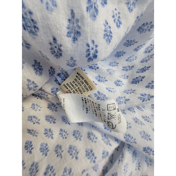 L.L.Bean Womens White Blue Floral 100% Linen Button-Up Long Sleeve Shirt Large - Picture 5 of 8